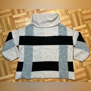 Venus Brand Sweater OVERSIZED small - Cowl Neck/loose Tan/Grey/Black Wool Blend